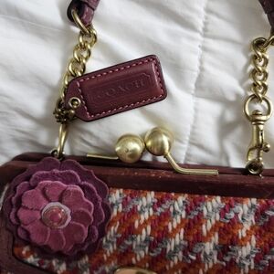 Coach Women's Floral Accent Herringbone Crossbody Bag - Burgundy/Pink